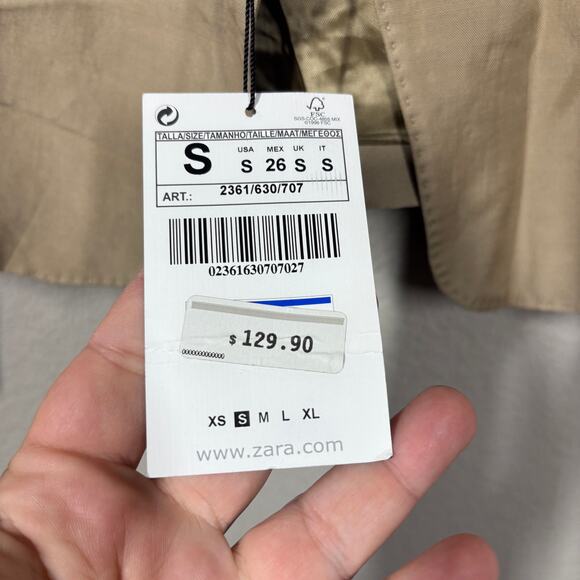 Zara Womens Small Ruched Sleeves Single Breasted Blazer Jacket Tan Career - Picture 4 of 8